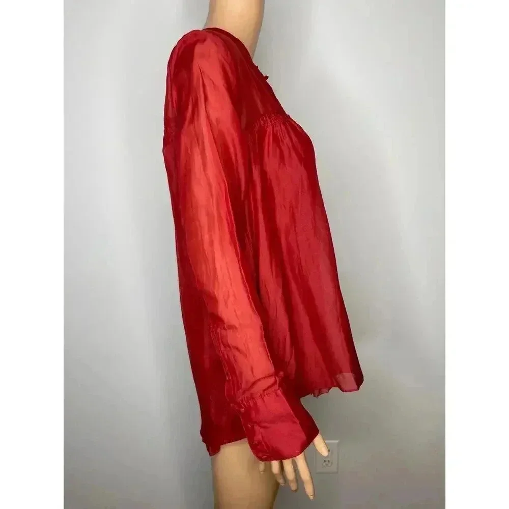 Free People Red Button Down shirt size L  cotton/silk blend - Picture 6 of 8